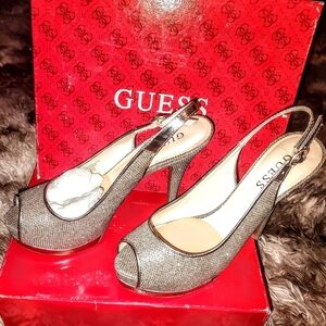GUESS Shimmering Silver Slingback Heels